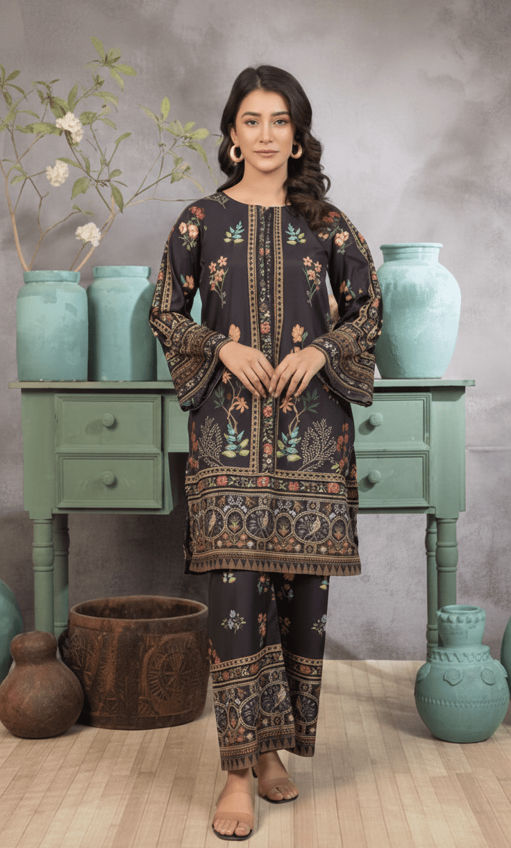Charcoal Ethnic Motif 2‑Piece Set