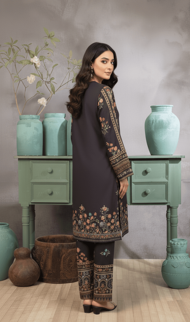 Charcoal Ethnic Motif 2‑Piece Set