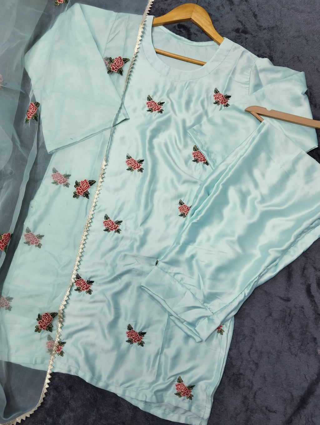 Rose embroidery design stitched 3pc suit CODE-BHS03