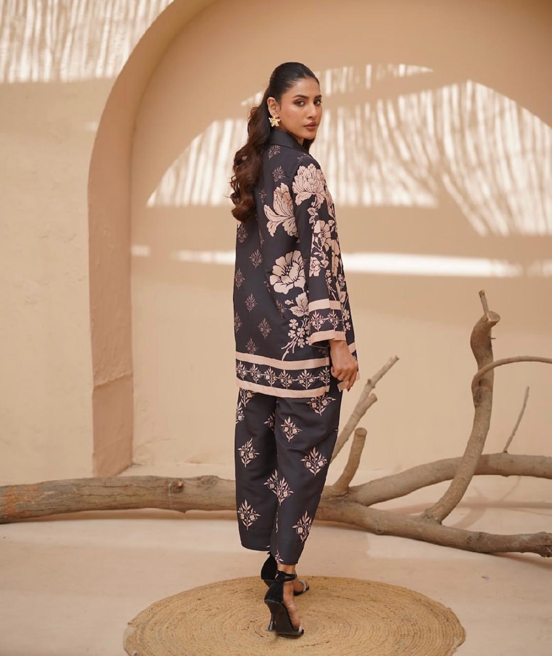 Midnight Blossom Printed Lawn Cord Set